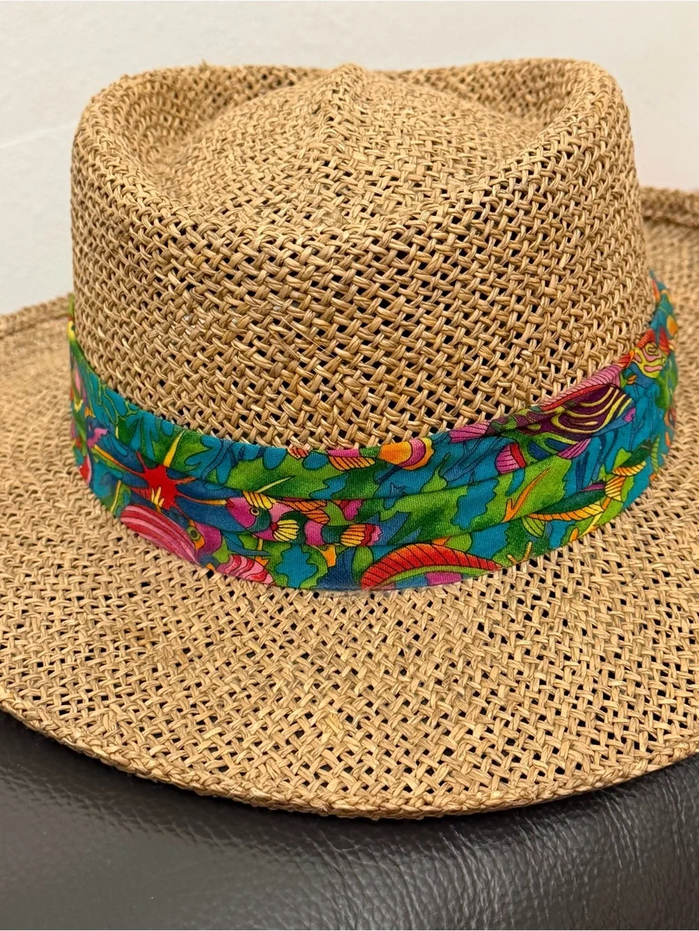 Summer Club Australian Styled Straw Panama Hat Colorful Green Blue Fabric Band L